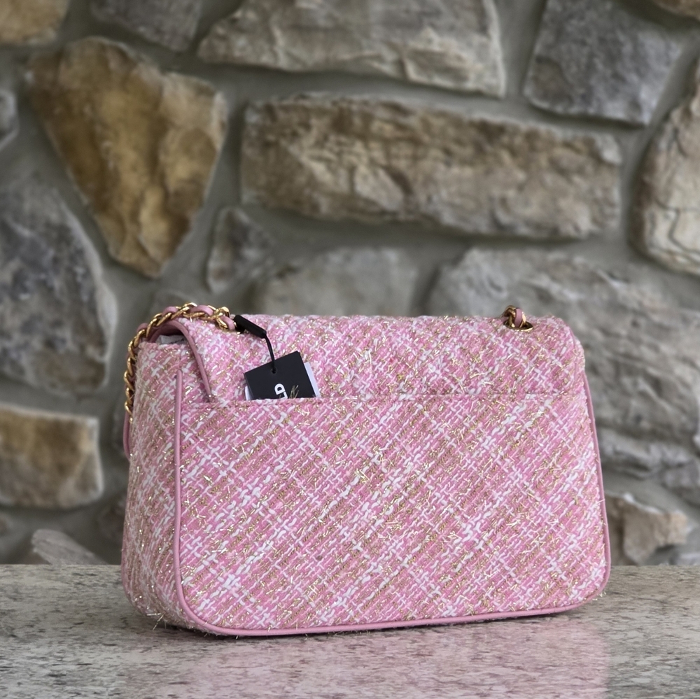 Karl Lagerfeld Paris Large Tweed Pink Shoulder Bag - Picture 3 of 8